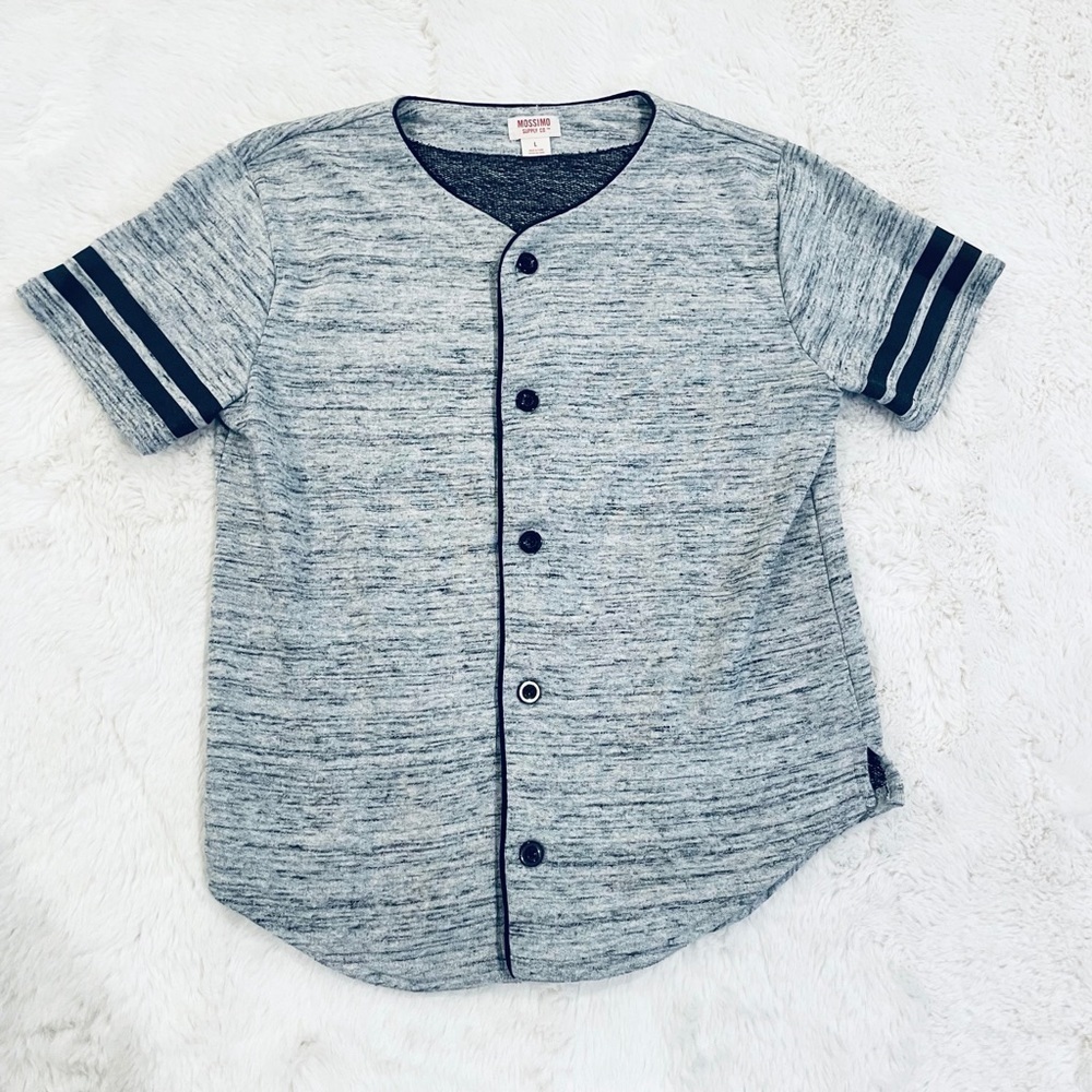 Mossimo Boy’s Gray Black Short Sleeve Button Front Jersey Shirt Kid’s Size Large